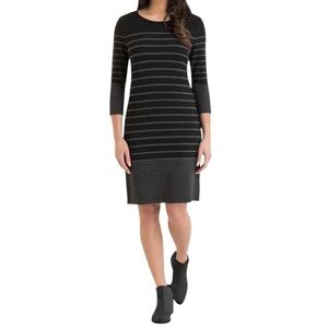 Hilary Radley 3/4 Sleeve Dress Size L Stripes Crew Neck Knee Length Casual